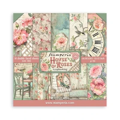 Image of Stamperia International KFT House of Roses Paper Pad 10 Sheets Double Sided, Multicoloured, 30.5 x (12&quot; 12&quot;)