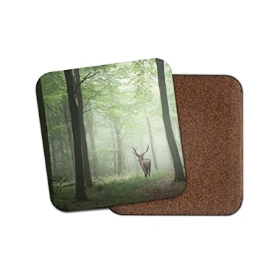 Image of 1 x Wild Stag Coaster Forest Woods Deer Foggy Trees Antlers Dad Son #15294