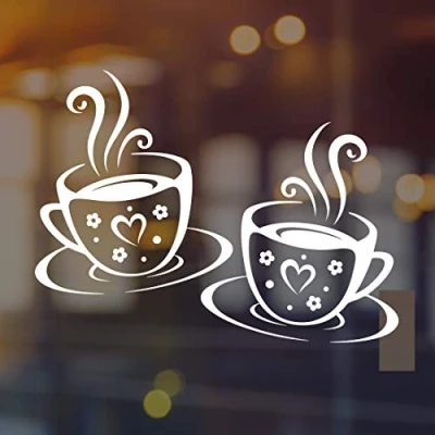 Image of Cups stickers wall art kitchen vinyl coffee decal decor cup white tile transfers decals sticker quote decoration tea cafe home love room mirror living cupboard kitchens tiles decorations transfer