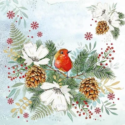 Image of 20 Napkins Christmas Robin in Winter Arrangement as Table Decoration Paper with Motif Also for Decoupage and 33 x cm