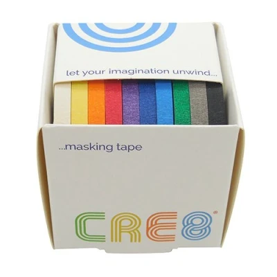 Image of Cre8 Solid Colour Masking Tape 10 Coloured Tapes in a Box 3 Sizes (6mm X 8M)