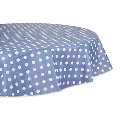 Image of DII Vinyl Tabletop Collection Flannel Backed Polka Dot Tablecloth, 70&quot; Round, Stonewash Blue