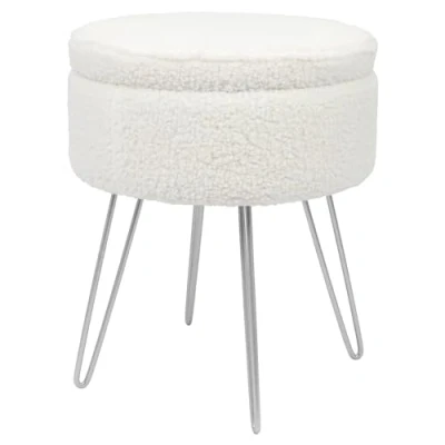 Image of Silver Legs Cream H46 x D37cm Round Boucle Storage Footstool By Harbour Housewares