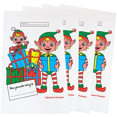Image of Christmas Concepts® Pack Of 4 75cm Plastic Giant Santa Sacks Stockings (Elf)