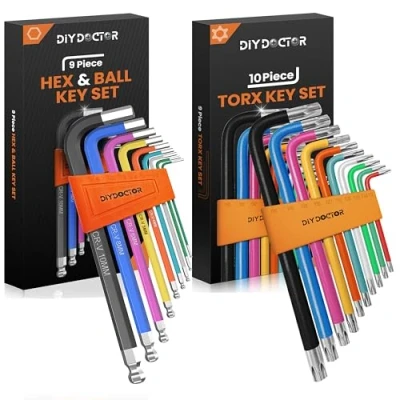 Image of DIY Doctor Allen Keys Set (9 Pieces) + Torx Key Combo Ranges from 1.5mm to 10mm in Diameter T10 T50 with Holes on Both Ends Hex Star Colour Coded