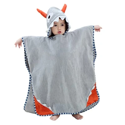 Image of COOKY.D Hooded Baby Poncho Bath Towel 100% Cotton Bathrobe for Boys Girls Kids, 70x70 cm, 0 6 Years Old, Grey