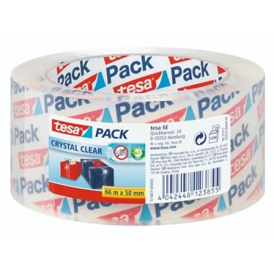 Image of tesapack Crystal Clear Packing Tape for Packaging of Heavy Cartons and Parcels, 66 m x 50 mm