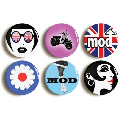 Image of 6 x&quot;MOD GIRL SIXTIES&quot; RETRO BADGES PINS BUTTONS (1inch/25mm diameter)