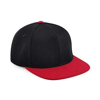 Image of Beechfield Original Flat Peak 6 Panel Retro Style Snapback Black/Classic Red