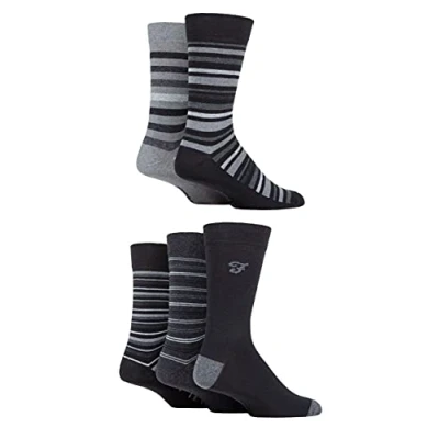 Image of Mens 5 Pair Farah Patterned Striped and Argyle Cotton Socks Stripe Black / Charcoal 6 11