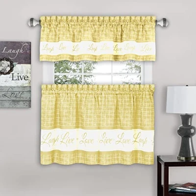Image of Achim Home Furnishings Soft Window Tier &amp; Valance Set, Polyester, Yellow, 58x36