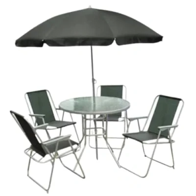 Image of Marco Paul 6 Piece Garden Patio Furniture Sets With Glass Topped Table And 4 Folding Chairs A 160cm Parasol Umbrella Set Balcony