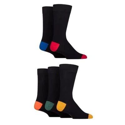 Image of Mens 5 Pair SOCKSHOP Plain, Striped and Patterned Bamboo Socks Navy Heel Toe 7 11