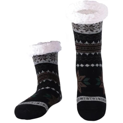 Image of Hisonwel Mens Slippers Socks, Warm Fluffy Socks with Sherpa Fleece Non Slip, Gifts For Men (Elk B)