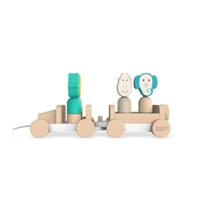 Image of Matchstick Monkey, Playtime Wooden Safari Jeep Pull Along Toy, Sensory Learning Toy Race or Push, Place Stack, Characters Through Play, 18 Months Old+