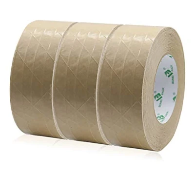 Image of BOMEI PACK 3 Rolls Strong Brown Paper Packaging Tape,Recyclable Reinforced Kraft Tape,Self Adhesive Gummed Tape,48mm x 50m for Heavy Duty Moving Box Sealing