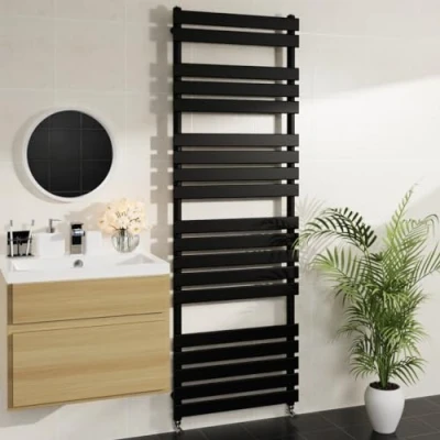 Image of Warmehaus Minimalist Bathroom Flat Panel Heated Towel Rail Radiator Rad Black 1800x600mm Modern Central Heating Space Saving Radiators Perfect for Bathrooms