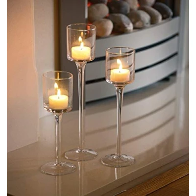 Image of Artis Set of 3 Elegant Tea Light Glass Candle Holders Wedding Table Centrepiece