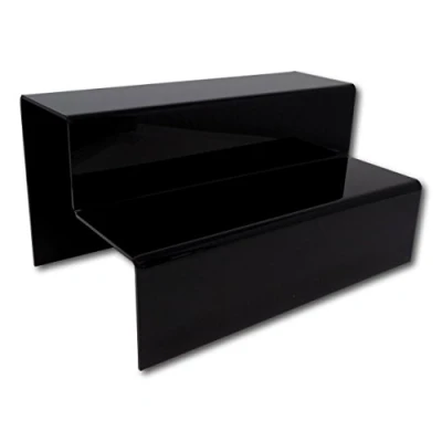 Image of EPOSGEAR Two Step Tier Clear or Coloured Acrylic Plastic Retail Riser Counter Display Stands Perfect for Shops, Stalls, Ornaments, Models etc (Black, Large Wide)