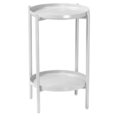 Image of URBNLIVING 50cm 2 Tier Round Metal Side End Table Living Room With Shelf Bedside Nightstand White