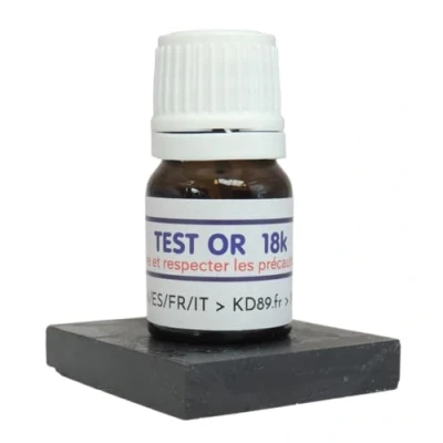 Image of KD89 Reactive test/solution to test gold 18 carats with natural touchstone and multi language instructions Expertise for jewellery, coins, ingots 2 ml