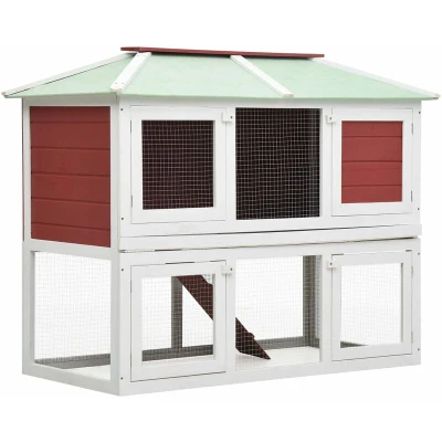 Image of vidaXL Animal Rabbit Cage Double Floor Red Wood
