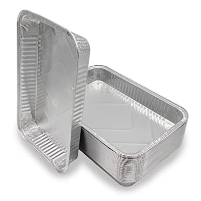 Image of XL aluminium trays extra large, rectangular, heat resistant drip pans for BBQ grill 13.00 x 8.66 1.35 inches 25
