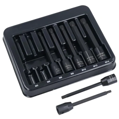 Image of Extra Long Male Spline Impacted Impact Bit Sockets M5 M14 110mm 7pc Set