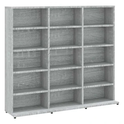 Image of vidaXL Engineered Wood CD Cabinet, Size 102x23x89.5cm, Modern Grey Sonoma Finish, Multifunctional Storage for CDs/DVDs &amp; Accessories