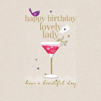 Image of The Curious Inksmith Greeting Card (LD CISE1020) Female Birthday Lovely Lady Cocktail Glass From Range Foil and Embossed Finish