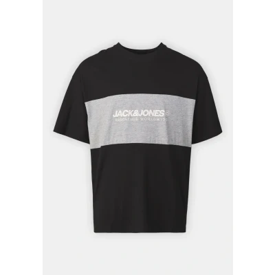 Image of Jack &amp; Jones Elegacy Blocking TEE Oneck Print Tshirt black, Men&#039;s, Size: Medium, Black