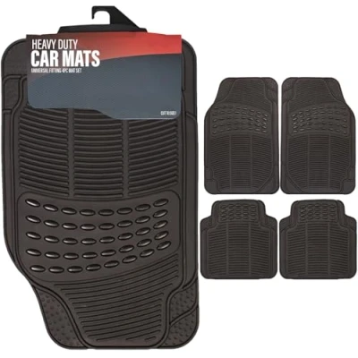 Image of Xtremeauto Rubber Car Mats Universal Fit 4PC Floor (Front &amp; Rear) Mat Heavy Duty Thick For Cars, Vans, Truck SUV, All Weather Waterproof