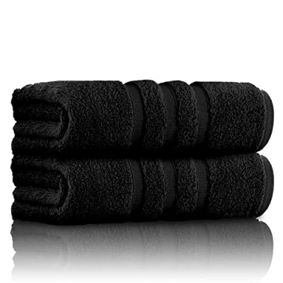 Image of GC GAVENO CAVAILIA Ultra Soft Bath Towel Large 550 GSM Ringspun Cotton Towels Set Highly Absorbent of 2 Washable, Black