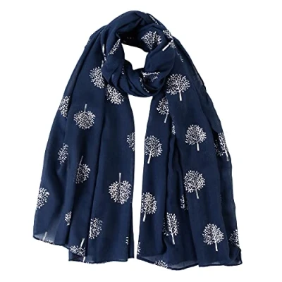 Image of London Scarfs Glitter Mulberry Trees Scarf Women Foil Printed Tree Fashion Ladies Wrap (Navy Blue)