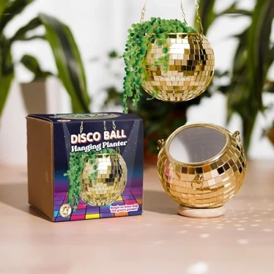 Image of Bubblegum Stuff Gold Disco Ball Hanging Planter Basket For Indoor Plants, Chain, Rim, Herb Planter, Plant, Boho Decor Plant Pots Room 4 inch