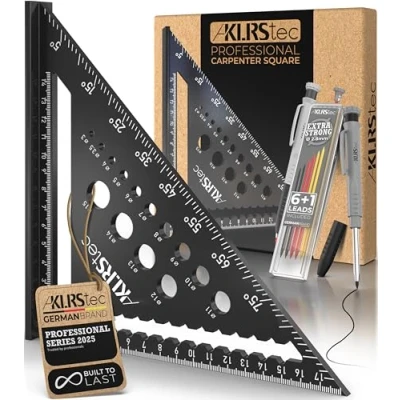 Image of KLRStec Professional Carpenters Square Set [metric] incl. Carpenter Pen [+7 Spare Leads] Speed Metal measuring Tool