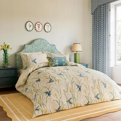 Image of Sanderson for National Trust Kingfisher &amp; Iris Duvet Cover Set King Size Azure Linen