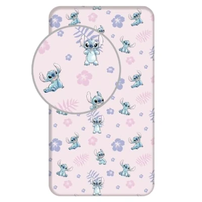 Image of Disney Lilo and Stitch Fitted Sheet with Flowers 90 x 200 + 25 cm 100% Cotton