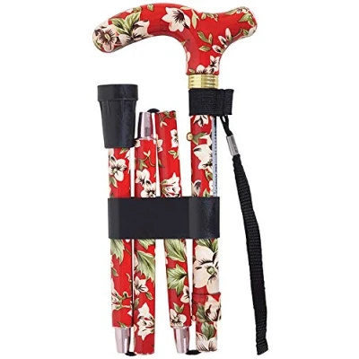 Image of Aidapt Patterned Fold Down Adjustable Height Lightweight Walking Stick with Anti Slip Ferrule Foot for Stability and Confidence when Supplied a Hanging Carry Strap Handle