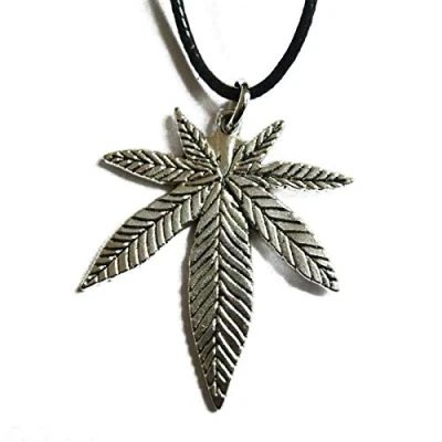Image of Silver Knight Cannabis Weed Marijuana Maple Leaf on an Adjustable Waxed Cord Necklace Hippy