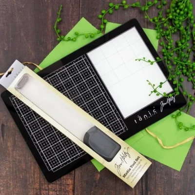 Image of Tonic Studios Tim Holtz Right Handed Media Mat &amp; Tool Guide Bundle Includes Glass Mat, Replacement Non Stick and Set Ideal for Crafting Mixed Projects