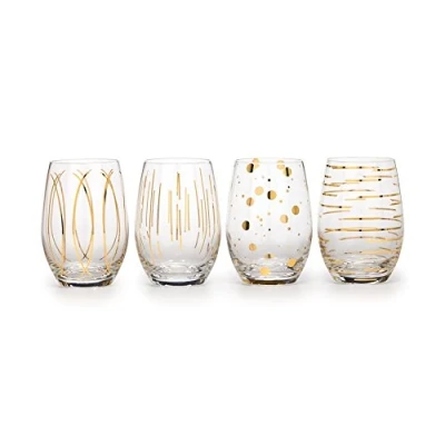Image of Mikasa Cheers Metallic Gold Set Of 4 Stemless 16.5oz Wine Glasses