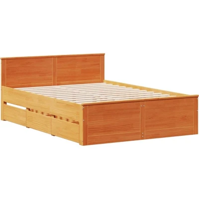 Image of vidaXL Bed Frame with Drawers/Slatted Base in Wax Brown 160x200 cm Pine Wood, Suitable for Bedroom without Mattress or Headboard