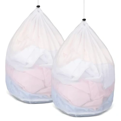 Image of AiQInu Pack of 2 Washing Machine Net 40 x 30 cm Mesh Laundry Bag with Drawstring, Shoe