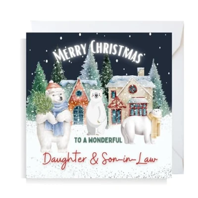 Image of Second Ave Daughter &amp; Son in Law Christmas Polar Bear Square Xmas Holiday Festive Greetings Card