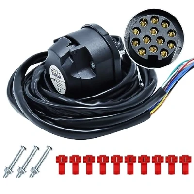 Image of CCLIFE Trailer Socket 13 Pin with Cable 2 m Pre Wired Universal