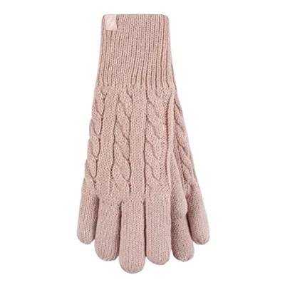Image of HEAT HOLDERS Ladies Cute Striped Fairisle Warm Knitted Fleece Lined Winter Thermal Gloves (M L, Dusky Pink)