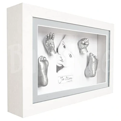 Image of BabyRice 3D Baby Hand &amp; Foot Casting Kit with Deluxe Frame (LightGrey/White)