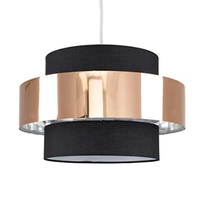 Image of MiniSun Modern Cylinder Ceiling Pendant Light Shade in a Black &amp; Copper Effect Finish