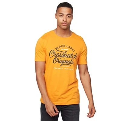 Image of Crosshatch Mens Graphic and Plain Crew Neck Tee T Shirt Short Sleeve Top by JEANBASE Yellow XL